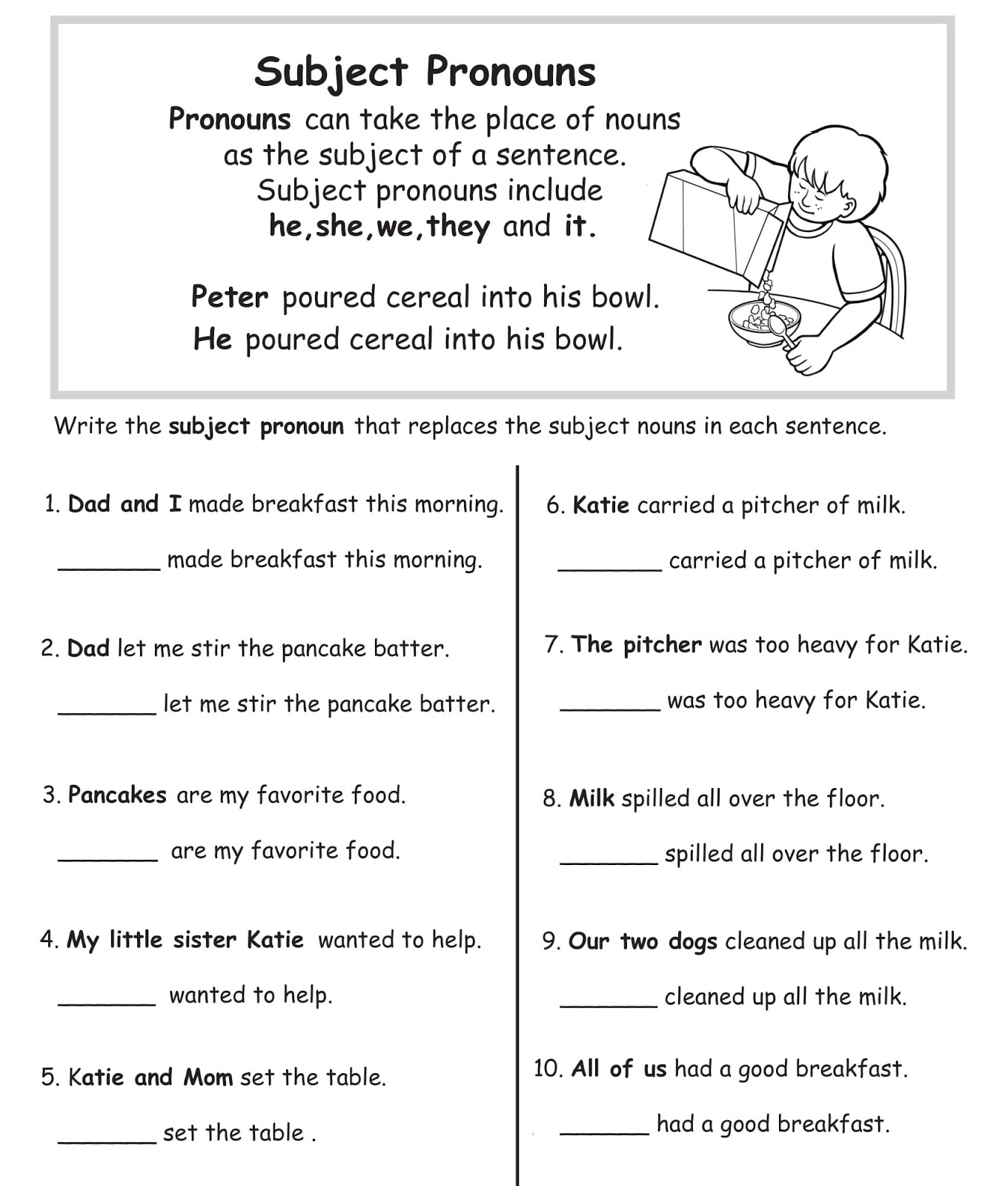 Subject Pronouns Live Worksheet