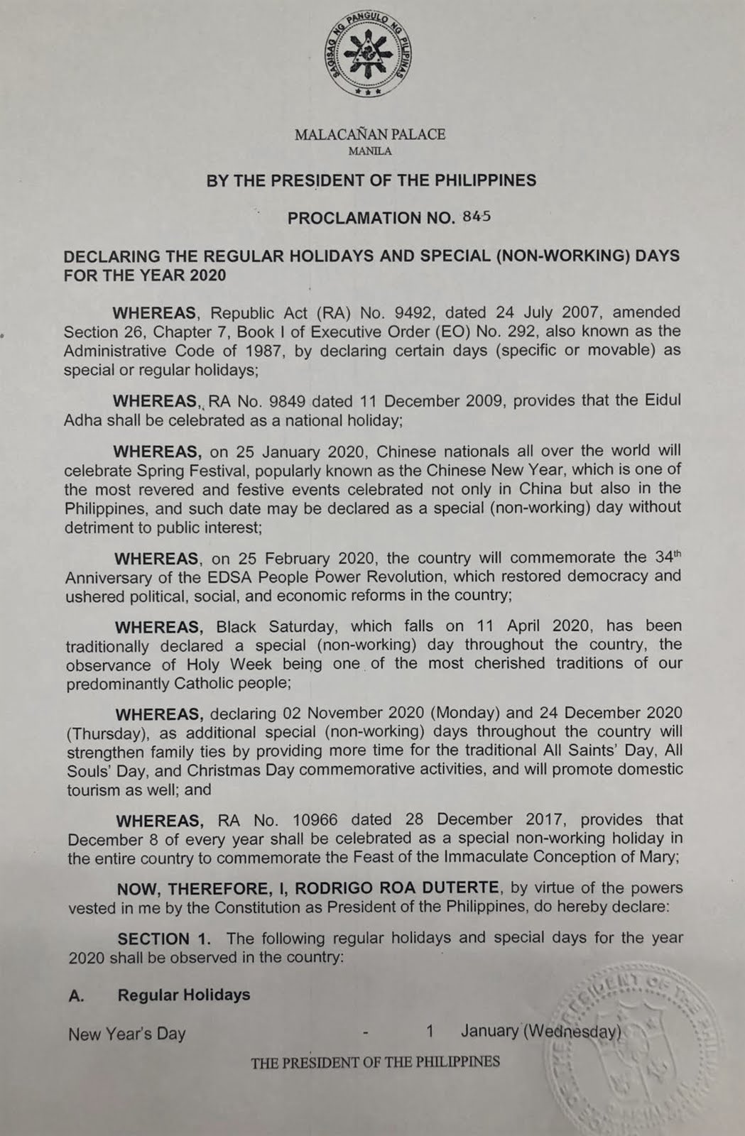 2024 Holidays Philippines Proclamation - Alix Gabriellia