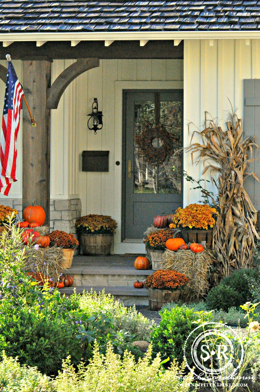 Farmhouse Front Porch Ideas For Fall - Crocks & Mums | fitaherla.github.io