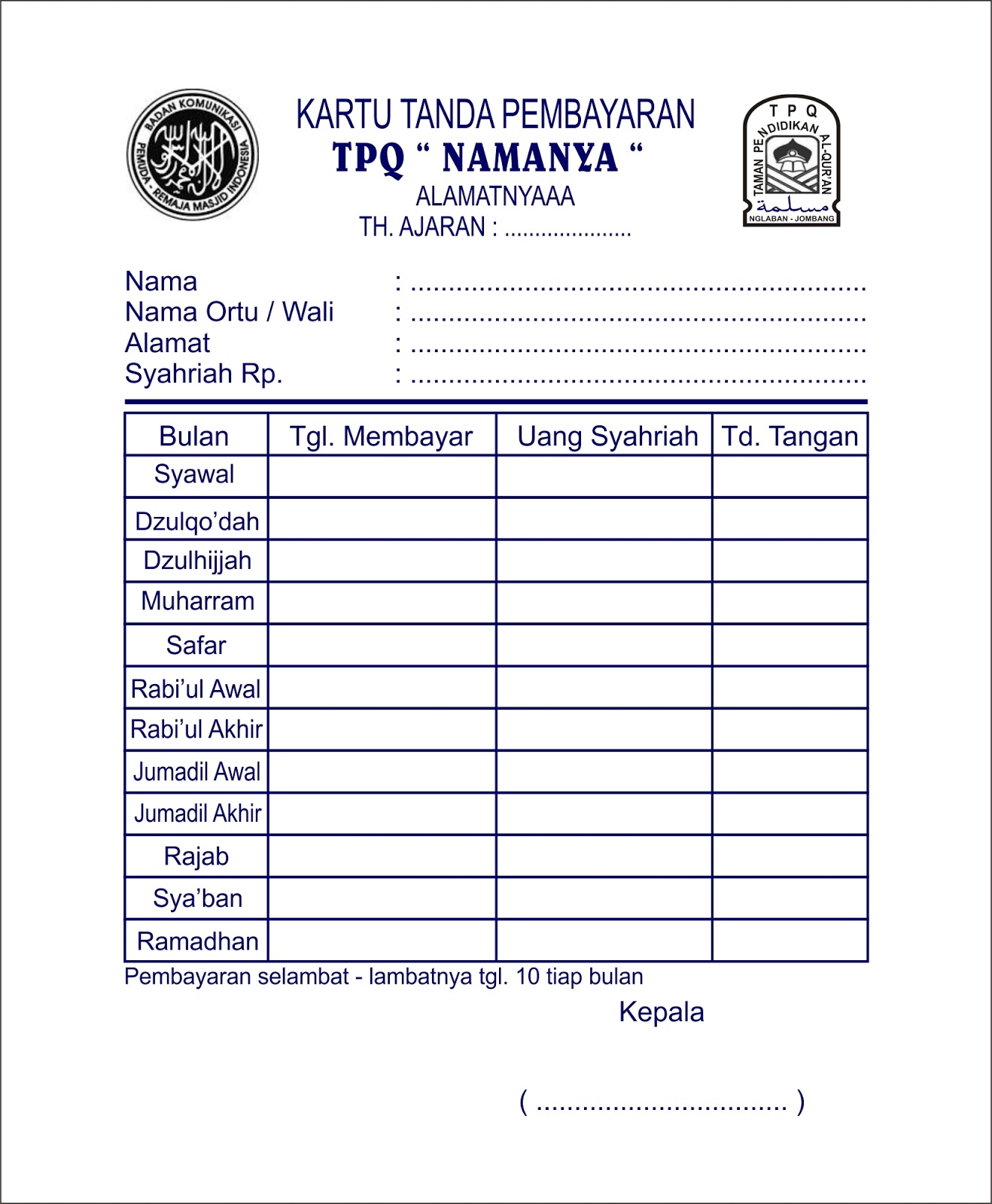 Contoh Format Kartu Pembayaran Spp Delinewstv - Vrogue