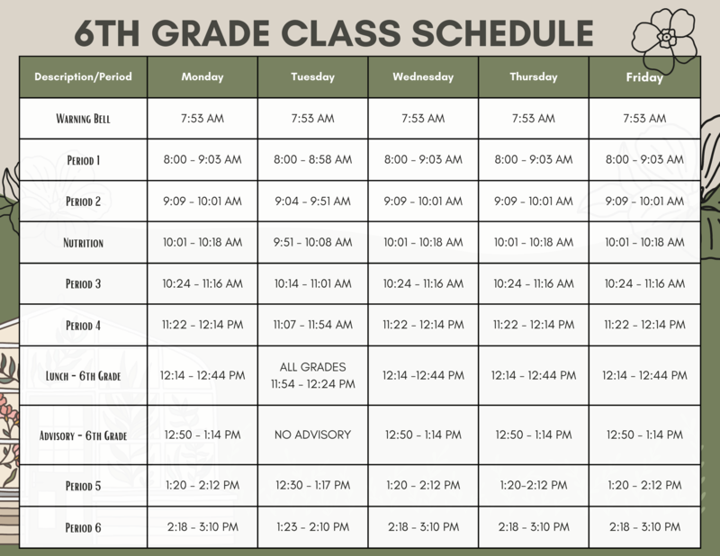 6th Grade Schedule Featured Photo