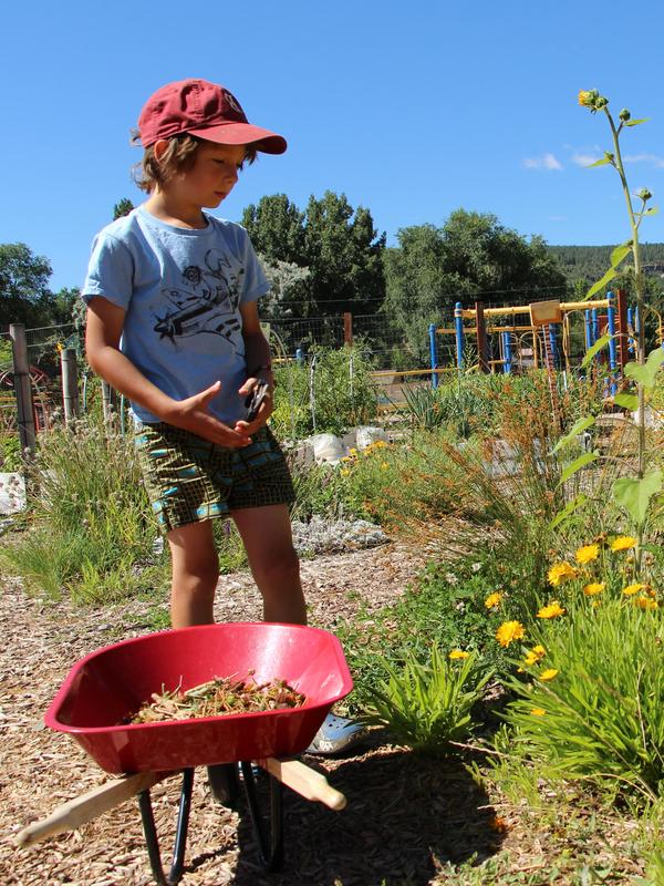 girl looking at garden bed