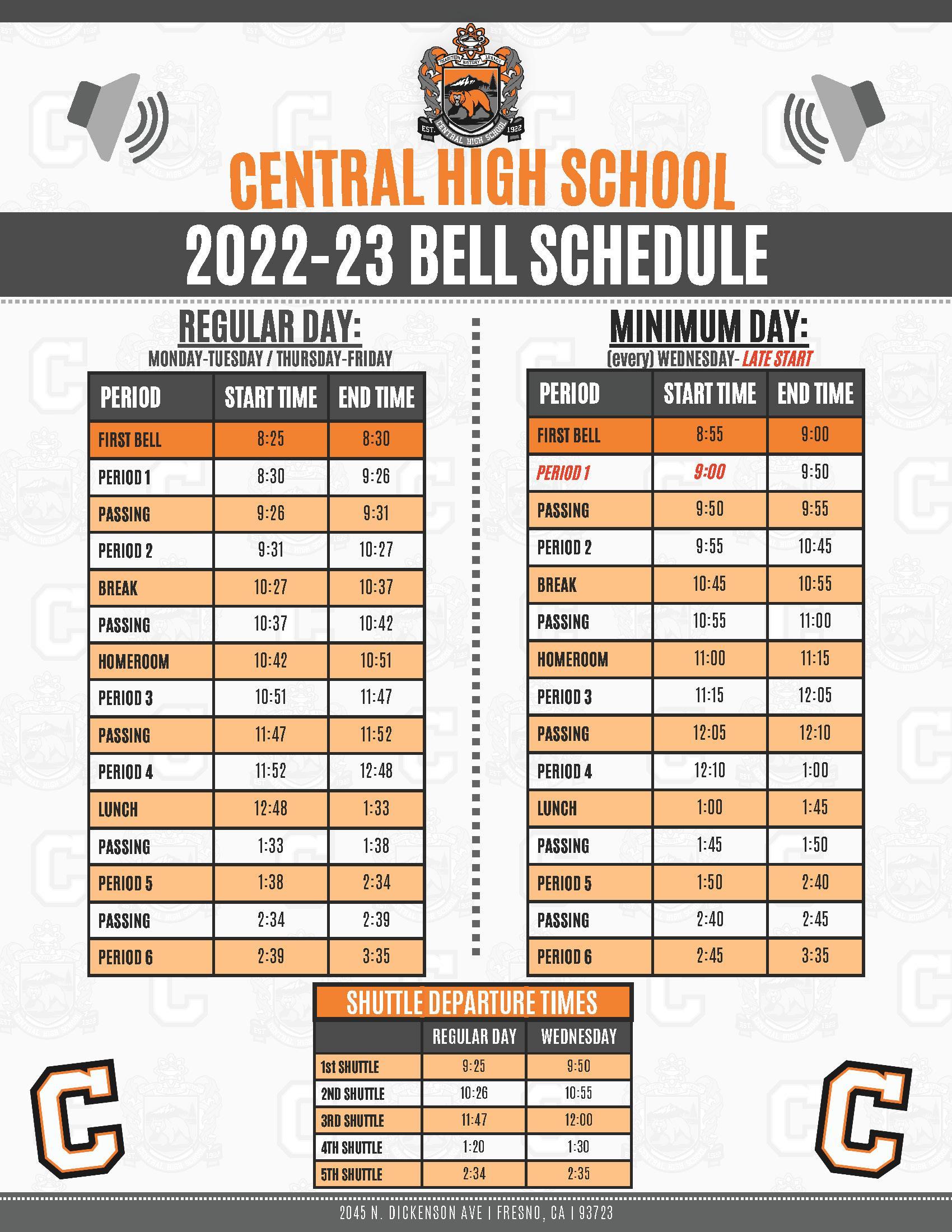 Bell Schedule About Us/Public Info Central High School