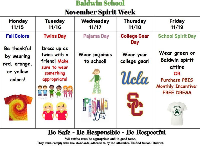 NOVEMBER SPIRIT WEEK 11/15 - 11/19 | Martha Baldwin Elementary School