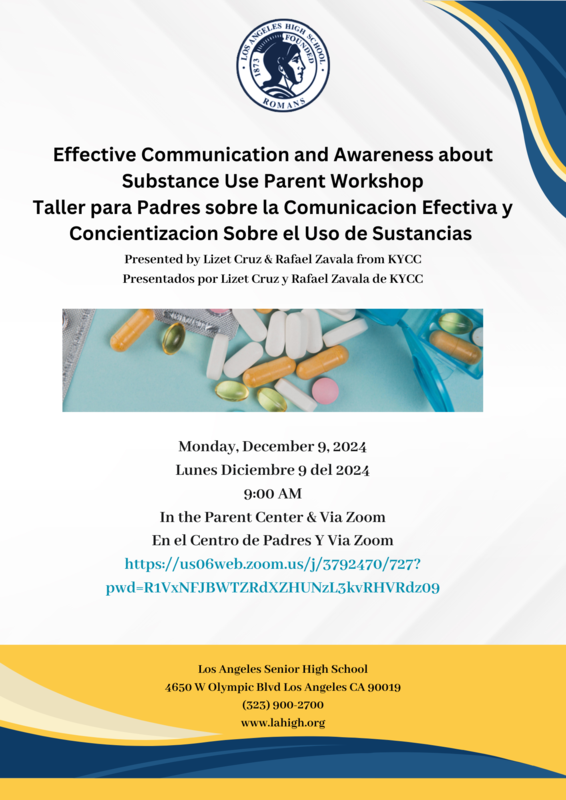 Effective Communication and Awareness about Substance Use Parent Workshop / Taller para Padres sobre la Comunicacion Efectiva y Concientizacion Sobre el Uso de Sustancias // Monday, December 9, 2024 / Lunes Diciembre 9 del 2024 9:00 AM Featured Photo