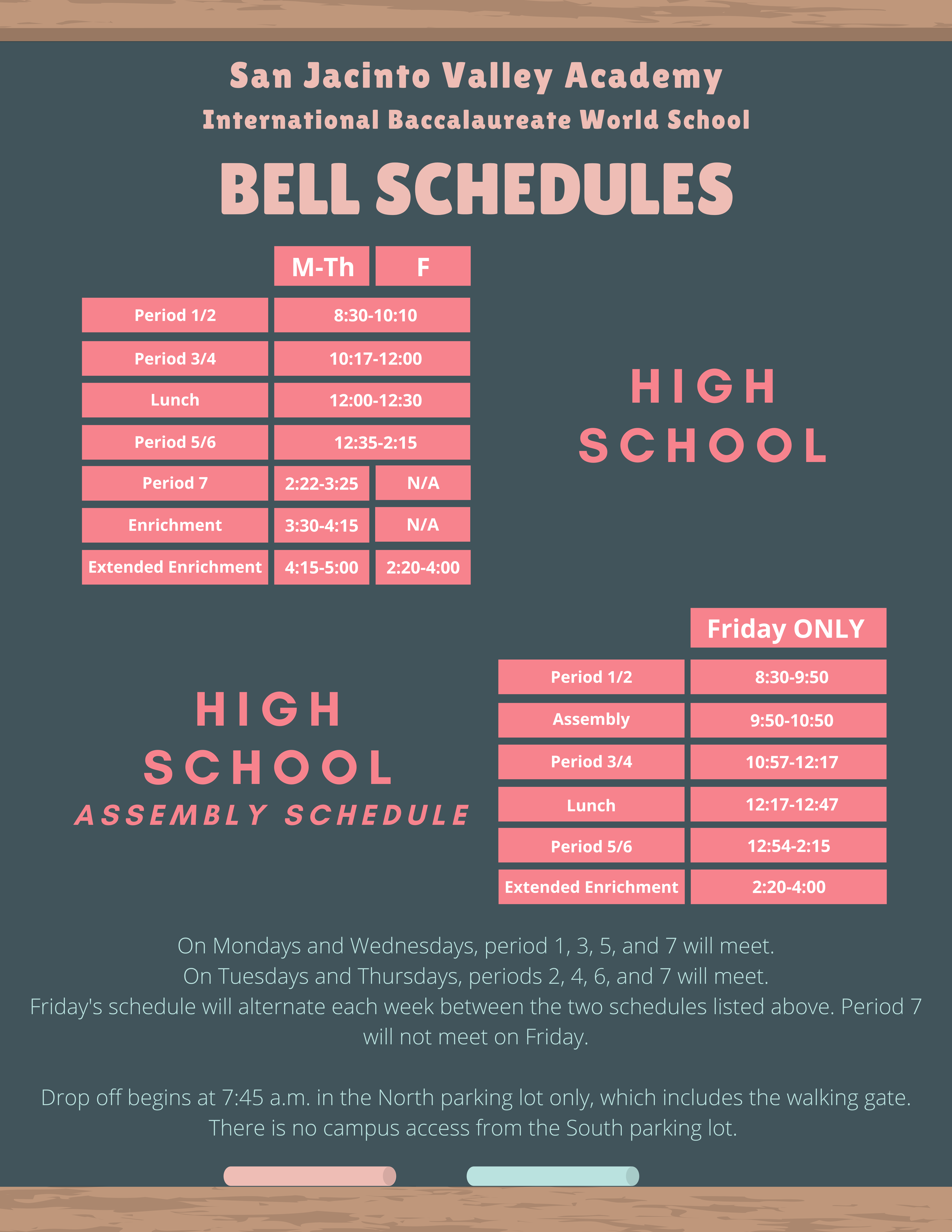 High School Bell Schedule Bell Schedules San Jacinto Valley Academy