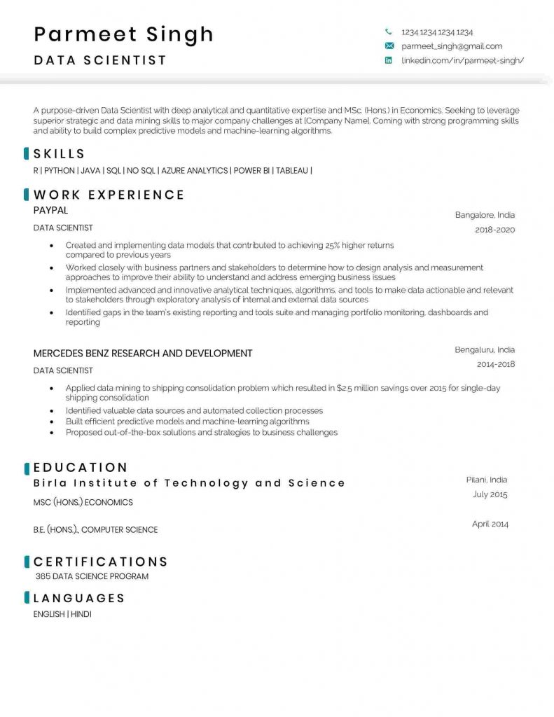 Data Science Resume Templates