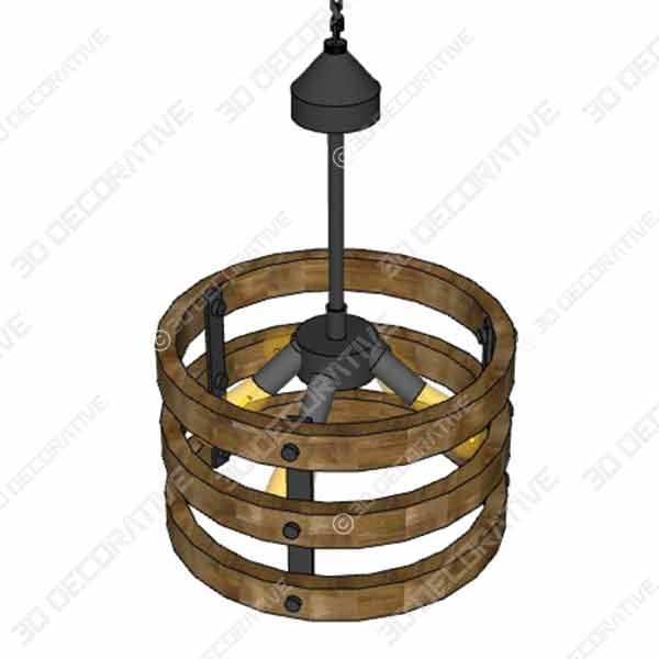 Anmytek C0014 Metal and Circular Wood Chandelier Pendant Light - 3D Decorative