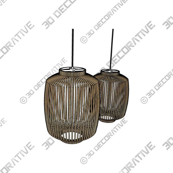 Set of 2 – Cage Lamp Unique handmade Woven Hanging Pendant Light, Natural/Cane Pendant Light - 3D Decorative