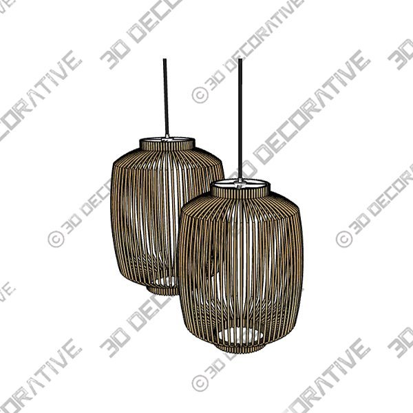 Set of 2 – Cage Lamp Unique handmade Woven Hanging Pendant Light, Natural/Cane Pendant Light - 3D Decorative