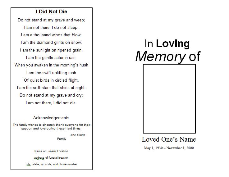 Printable Funeral Program Template Word