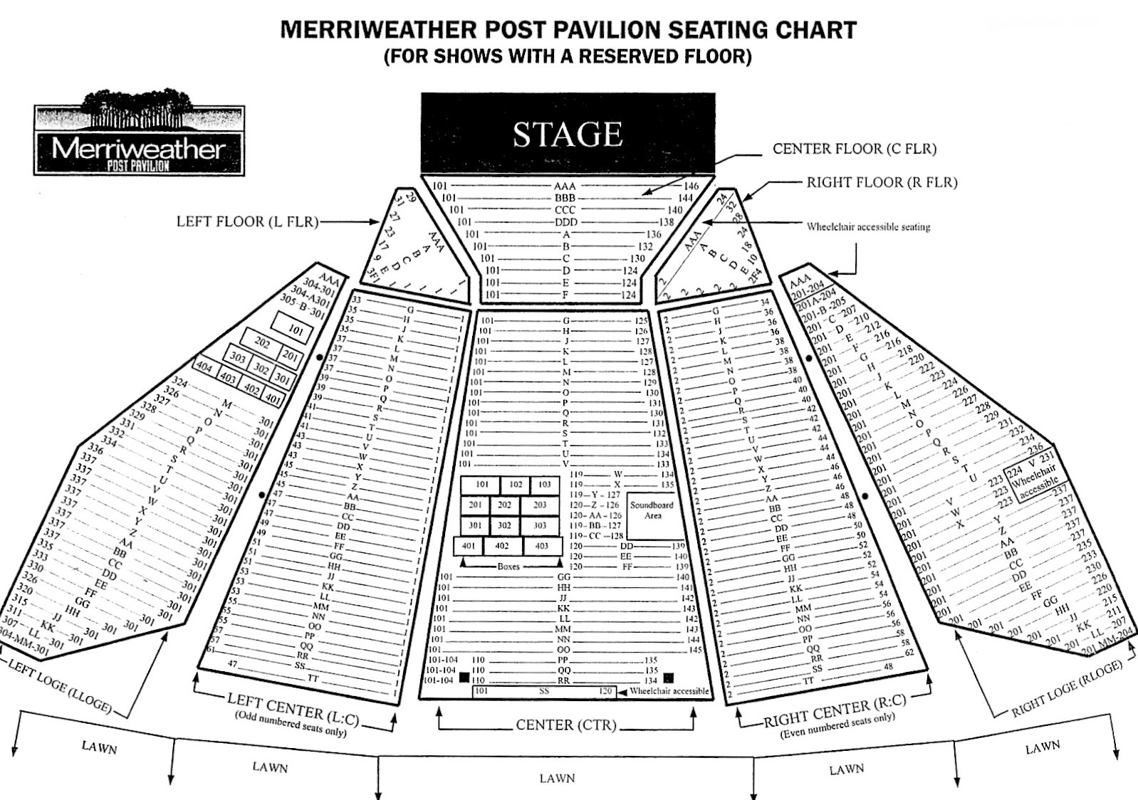 Merriweather Post Pavillion Seating Chart