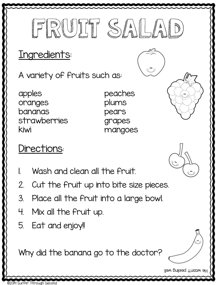 Following A Recipe Worksheet For Kids