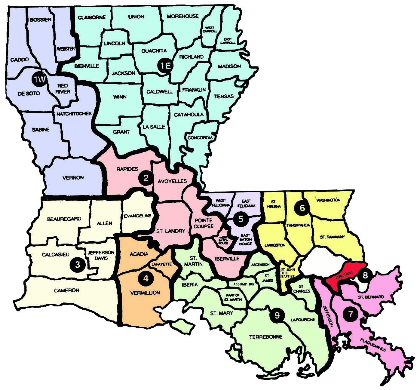 Regions Map Louisiana Parishes