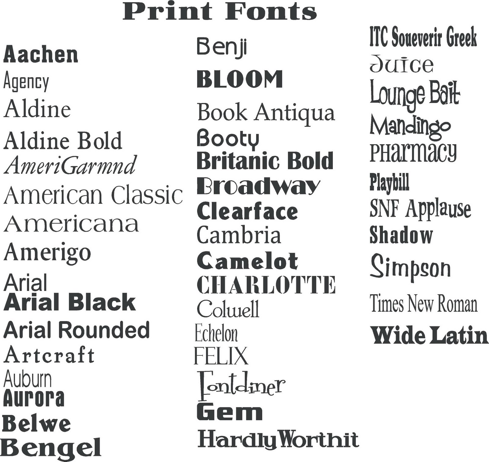 Printable Font Styles