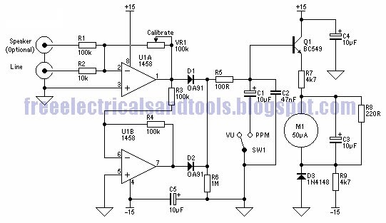 Free Schematic Diagram: VU and PPM Meter Circuit for Audio