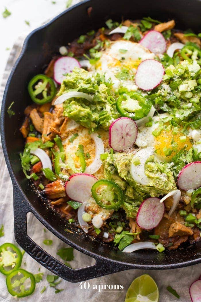 Whole30 chilaquiles with carnitas and sweet potatoes