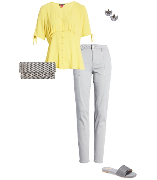 Yellow and gray outfit | 40plusstyle.com