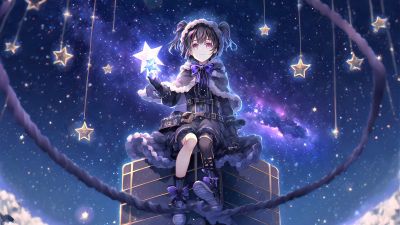 Anime girl, Stars, Surreal, Cold, 5K