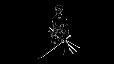 Roronoa Zoro, AMOLED, One Piece, Pirate Hunter, Black background, Minimalist, 5K, Simple