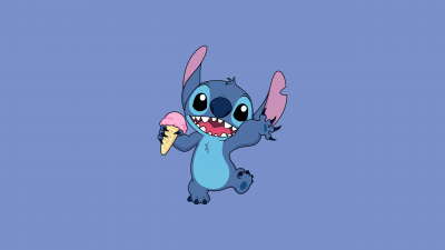 Stitch, Disney, Cartoon, Blue background, 5K, Simple