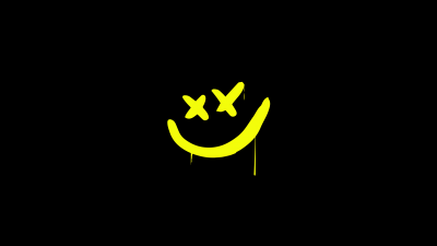 Drippy smiley, Yellow smiley, Black background, 5K, 8K, Simple