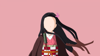 Nezuko Kamado, Minimalist, Light pink background, Faceless, Simple