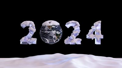 2024 New year, 5K, Snow covered, Earth, Typography