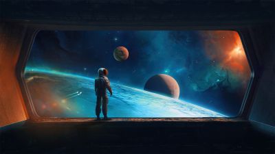 Astronaut, Digital Art, Planets, Spaceship, Space exploration, Aesthetic