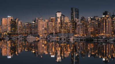 Vancouver City, Harbor, Night lights, Cityscape, Reflections, Nightscape, 5K, 8K