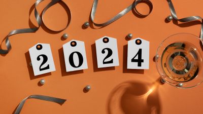 2024 New year, Party night, New Year celebrations, Orange background, 5K