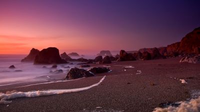 Rocky shore, Sunset, Bodega Bay, California, Seascape, 5K