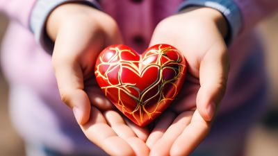 Red heart, Valentine, Love heart, Palm, Hands together