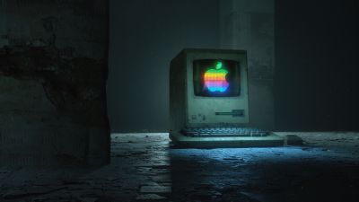 Apple computer, Apple logo, Retro, Dark