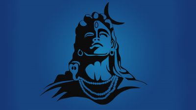 Lord Shiva, Minimalist, Parameshwara, Mahadev, Hindu God, Parashiva, Blue background, Third eye, 5K, 8K, Crescent Moon, Hinduism