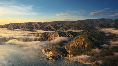 Big Sur, California, Mountains, Clouds, Daylight, Sunny day, macOS Big Sur, Stock, 5K, Summer