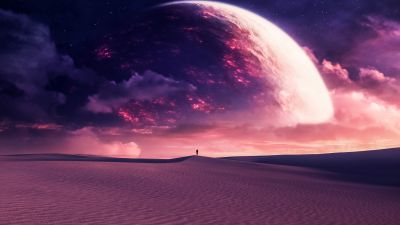 Dreamy, Desert, Planet, Surrealism, 5K, Dune, Stars in sky