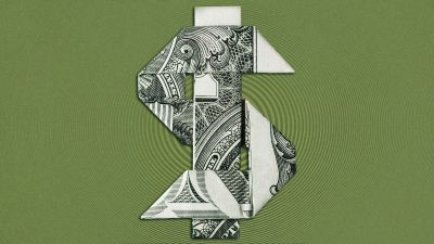 Origami, Dollar, Green background, 5K