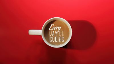 Everyday, Coding, Coffee cup, Red background, Coder