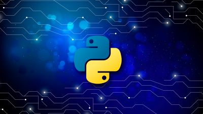 Python, Programming language, 5K, Blue background, Logo