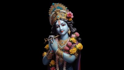 Lord Krishna, Idol, Black background, 10K, Hindu God, 5K, 8K, AMOLED, Hinduism