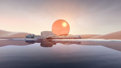 Desert, Landscape, Sunset, Digital Art, Body of Water, 5K, Reflection