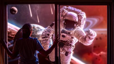 Astronaut, Dreamy, Window, 5K, Space exploration