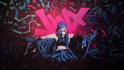 Jinx, Graffiti, Artwork, 5K, Neon, Arcane: League of Legends