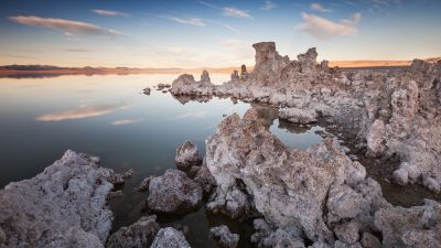 Mono Lake, Rocky shore, Sunset, Dusk