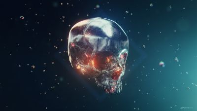 Skull, Metal, Iron, 3D model, Render