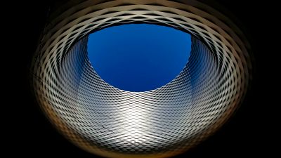 Basel exhibition center, Switzerland, Modern architecture, Sky view, Dark background, Landmark, 5K