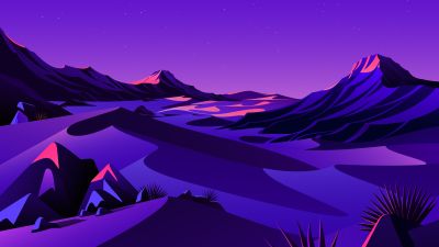 macOS Big Sur, Aesthetic, Mountains, Rocks, Twilight, Sunset, Starry sky, Purple sky, Scenery, Illustration, iOS 14, Stock, 5K