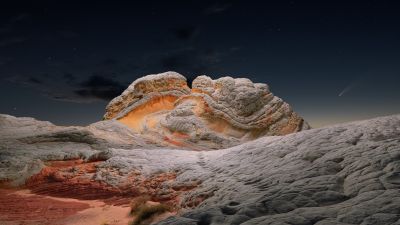 macOS Big Sur, Night sky, Stock, Sedimentary rocks, Evening, Starry sky, Sunset, iOS 14, 5K, Vermilion Cliffs