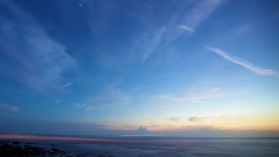 Clear sky, Sunset, Dusk, Blue Sky, Starry sky, Horizon, Beach, Seascape, Rocky shore